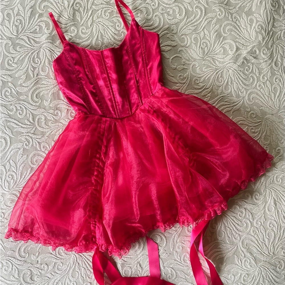 SOLD- Dollskill x Sugar Thrills 🌸🎀 Hot Pink Tulle Mini Party Dress with Bows